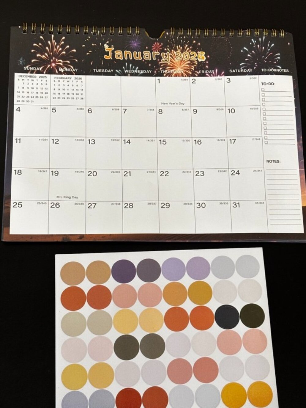 2026 Ring Bound Paper Calendar Planner Jan–Dec with Colored Stickers Color Codin